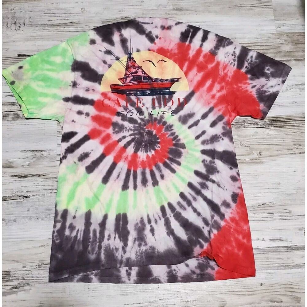 Cape Cod Fishing Adult Shirt Size M Hand Tye Dyed Comfort Colors